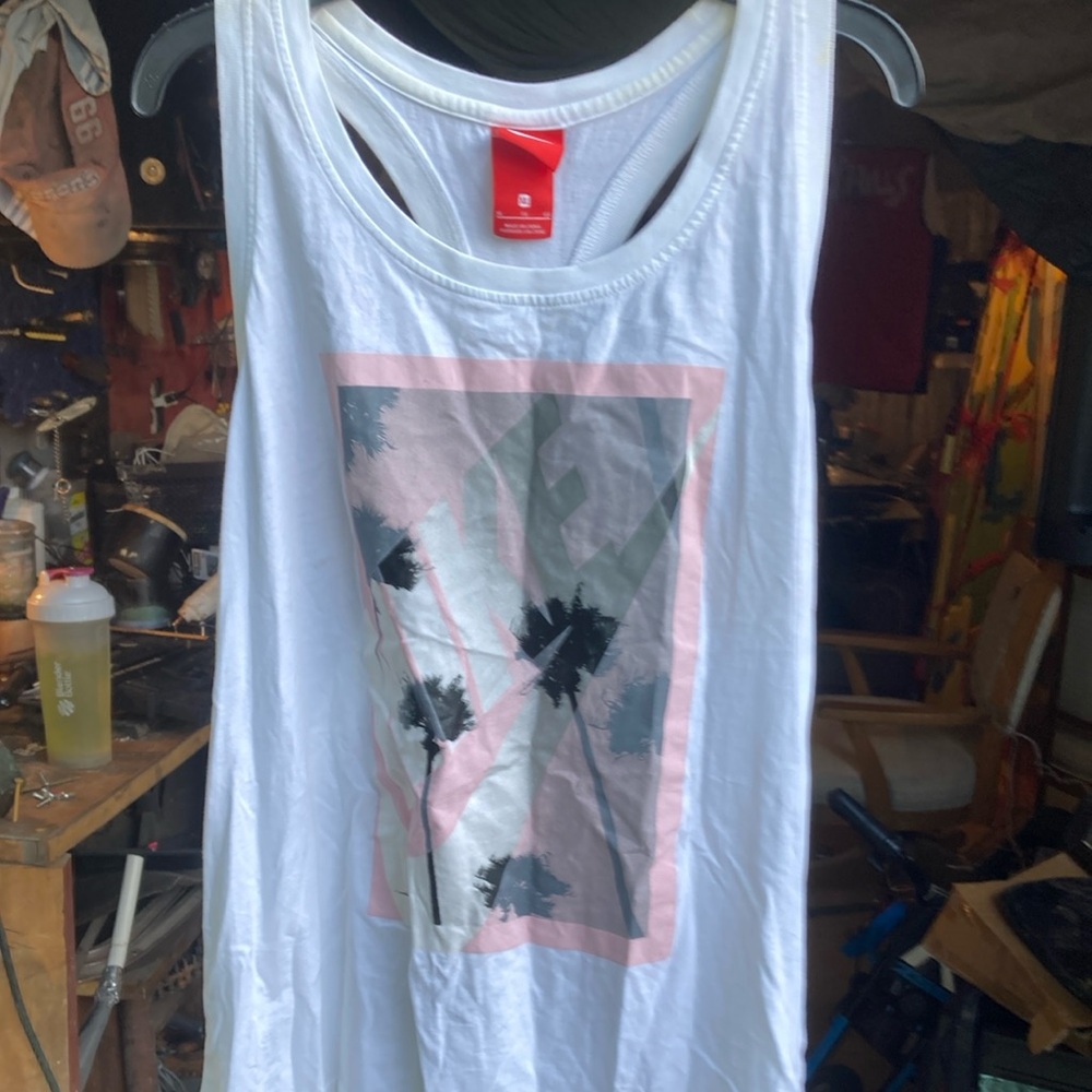 Nike White Tank Top with Pink and Black Graphic
